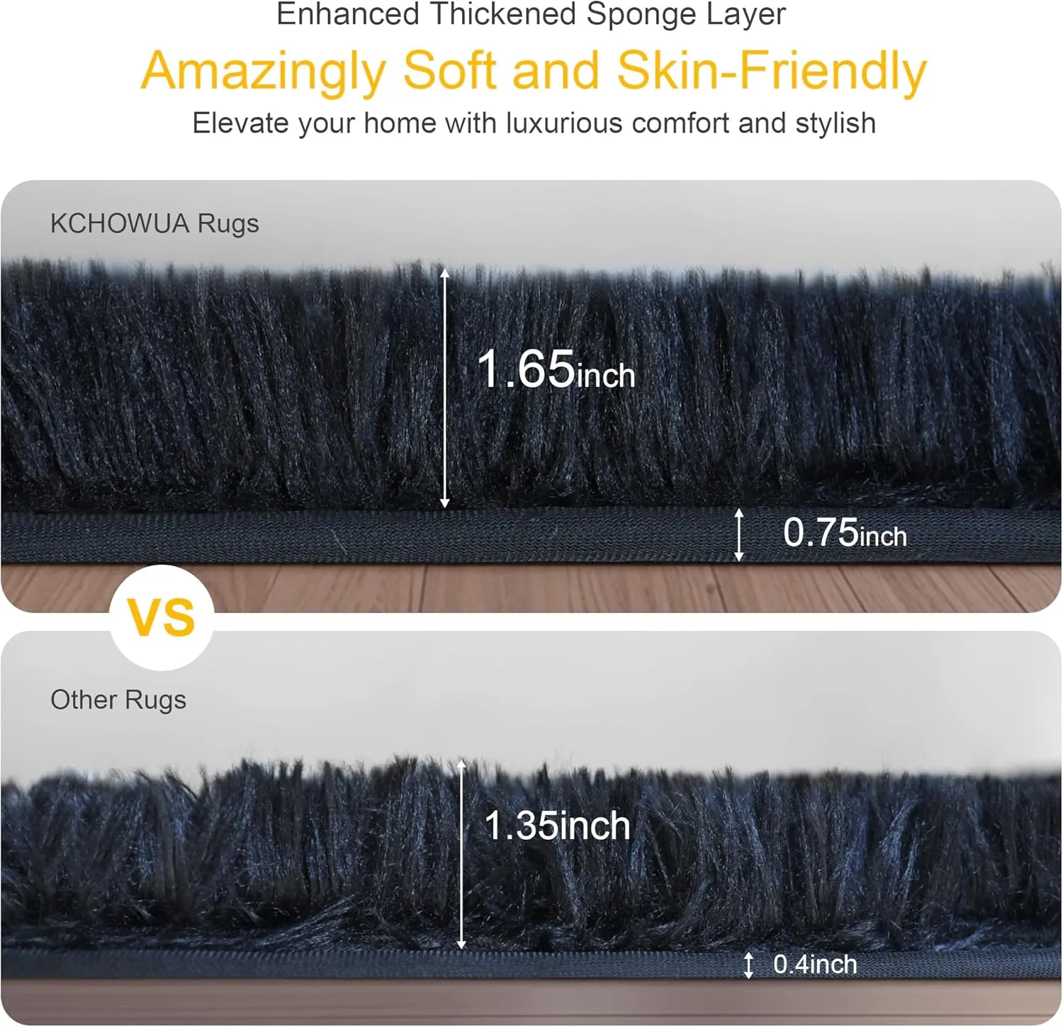 KCHOWUA Black Fluffy Rug 4x6 - Ultra Soft Washable Shaggy Carpet, Thick Plush Fuzzy Faux Fur Area Rug, Non-Slip Cozy Floor Rug for Bedroom, Living Room, Nursery, Dorm, Playroom, Home, Kids & Baby Room