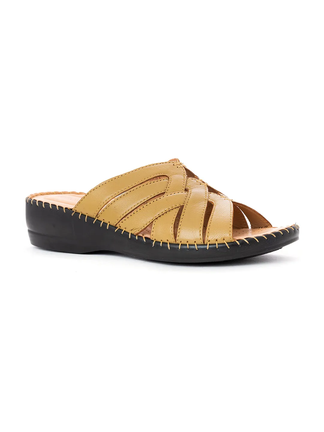 Khadim Softouch Leather Wedge Heel Mule Slip On Sandal for Women