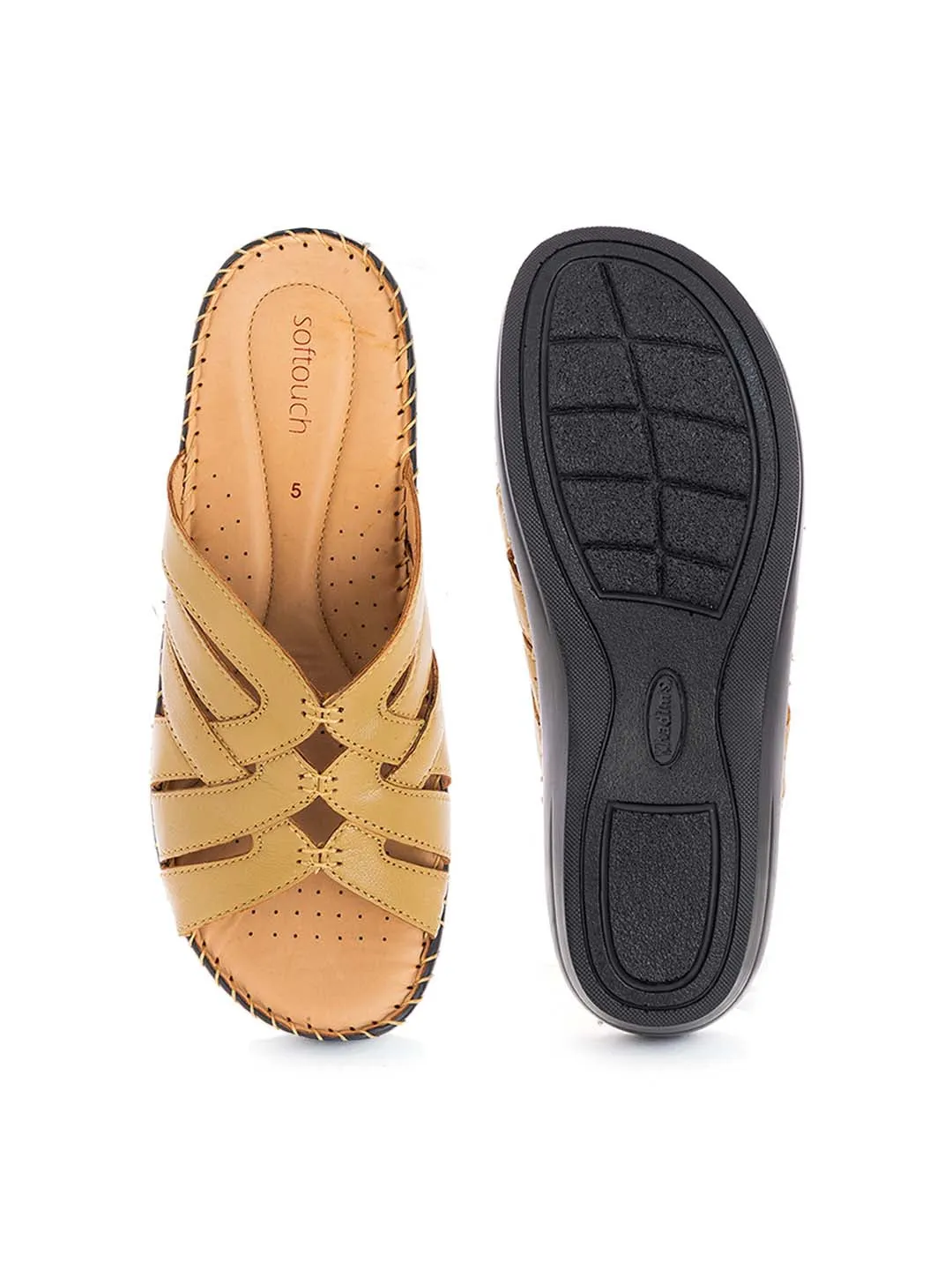 Khadim Softouch Leather Wedge Heel Mule Slip On Sandal for Women