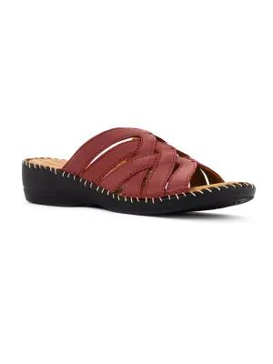 Khadim Softouch Leather Wedge Heel Mule Slip On Sandal for Women