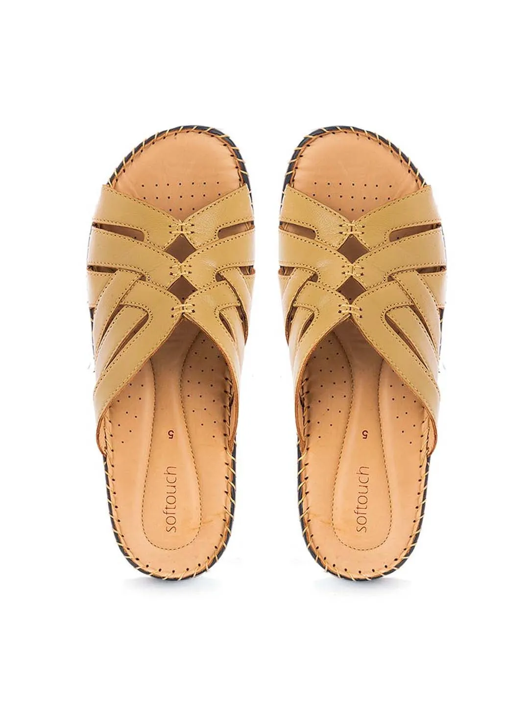 Khadim Softouch Leather Wedge Heel Mule Slip On Sandal for Women