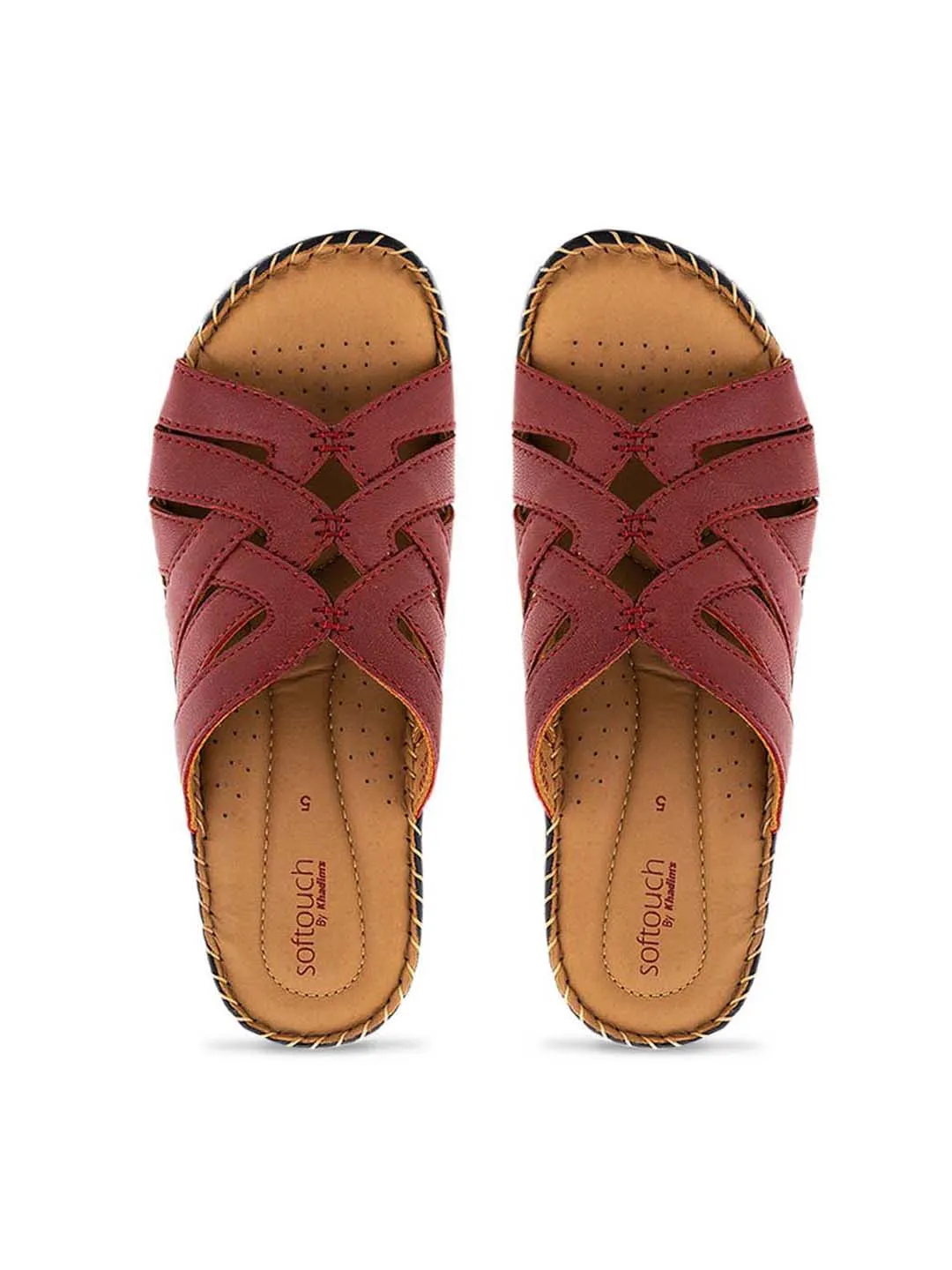 Khadim Softouch Leather Wedge Heel Mule Slip On Sandal for Women