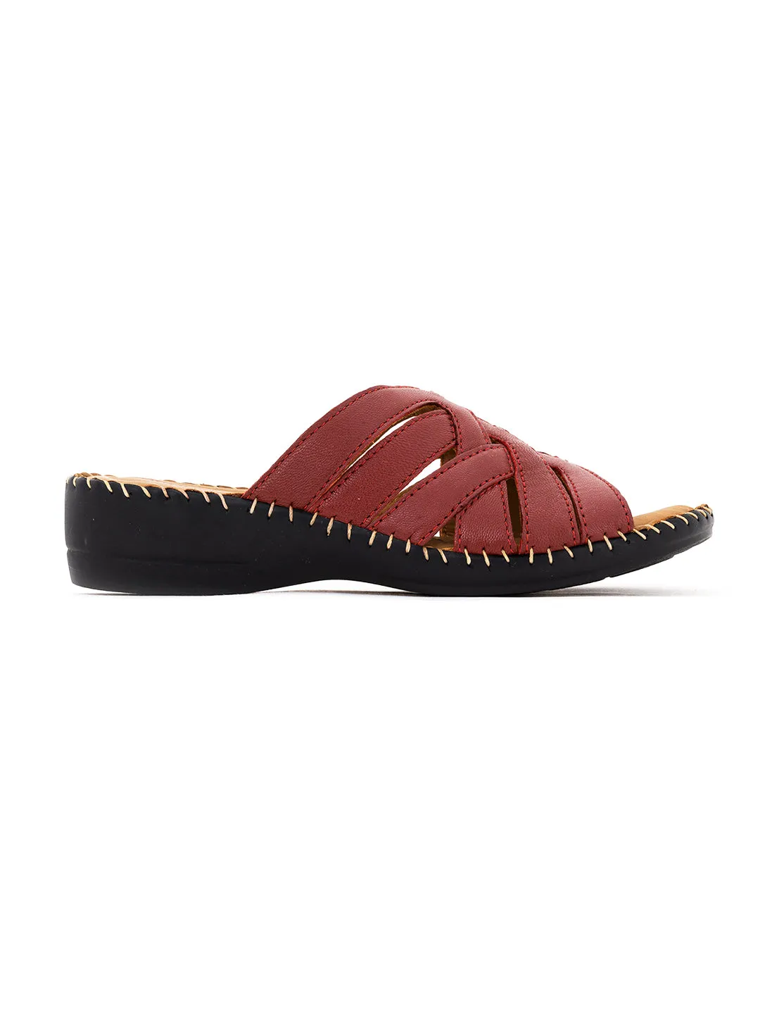 Khadim Softouch Leather Wedge Heel Mule Slip On Sandal for Women