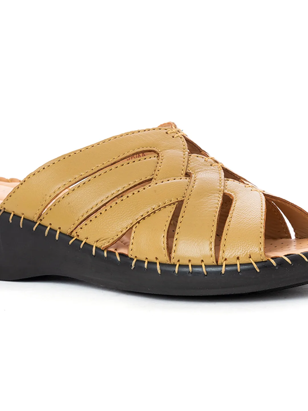 Khadim Softouch Leather Wedge Heel Mule Slip On Sandal for Women