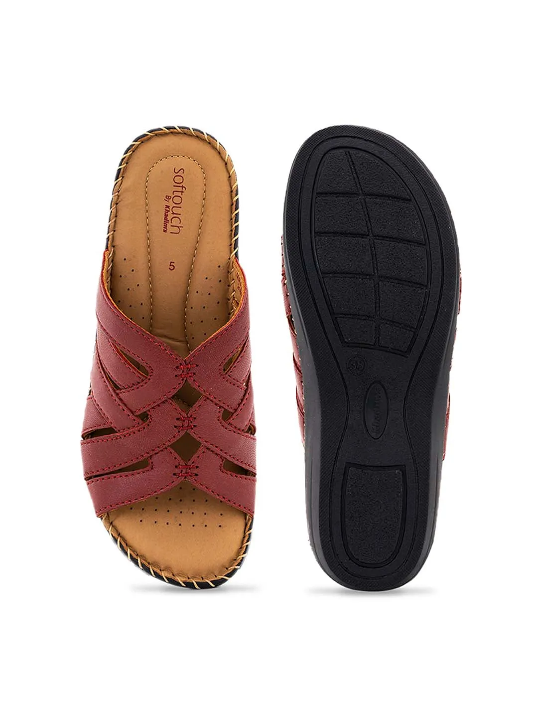 Khadim Softouch Leather Wedge Heel Mule Slip On Sandal for Women