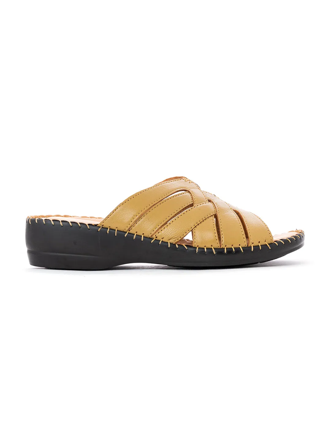 Khadim Softouch Leather Wedge Heel Mule Slip On Sandal for Women