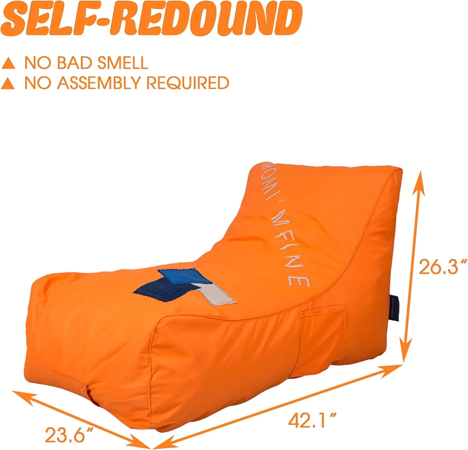 Kids Bean Bag Chair - Floor Chair Couch Lazy Lounger Memory Foam Sofa with Dirt-Proof Oxford Fabric&Side Pocket for Kids Age 2 and Up,MOM I'm FINE, Orange