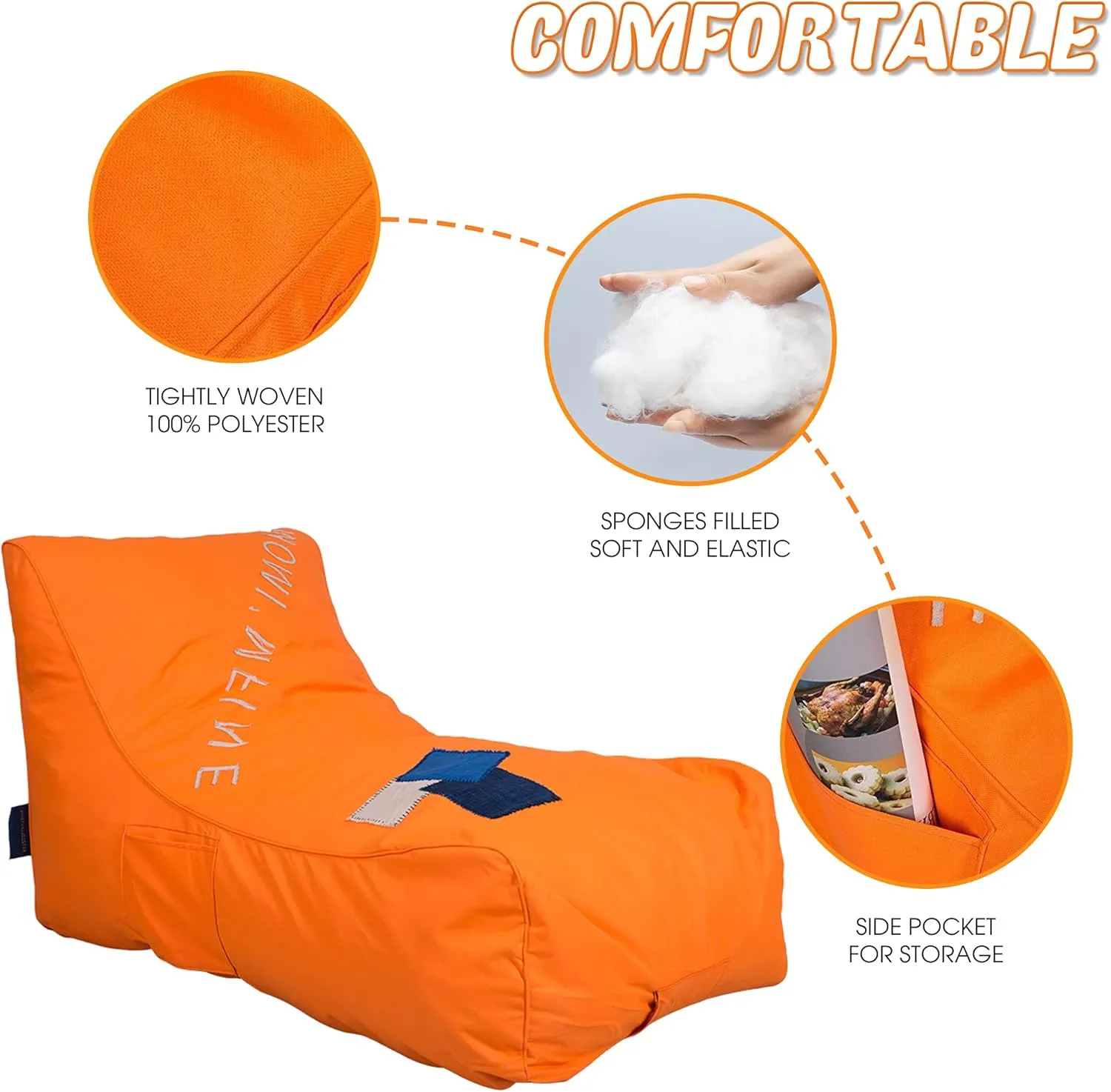 Kids Bean Bag Chair - Floor Chair Couch Lazy Lounger Memory Foam Sofa with Dirt-Proof Oxford Fabric&Side Pocket for Kids Age 2 and Up,MOM I'm FINE, Orange