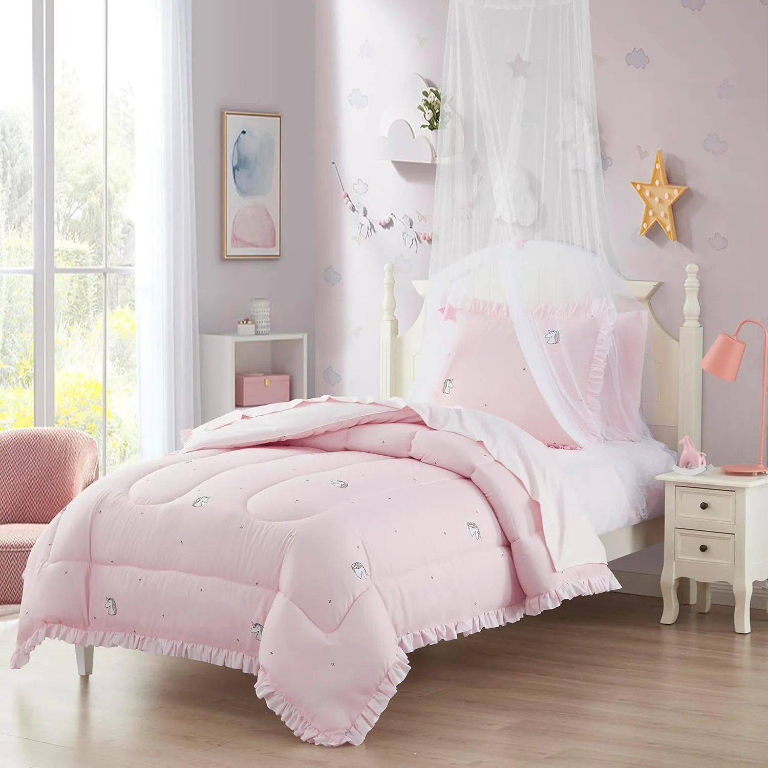 Kids Bedding Set Bed in a Bag for Boys and Girls Toddlers Printed Sheet Set and Comforter , Twin, Rainbow Unicorn