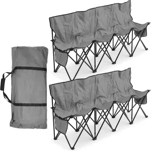 Kigley Portable 4 Seat Soccer Bench Chairs Foldable Team Sports Bench with Pockets and Carrying Bag for Camping Soccer Sports Team Basketball Football Practice Games(Gray,2 Pcs)