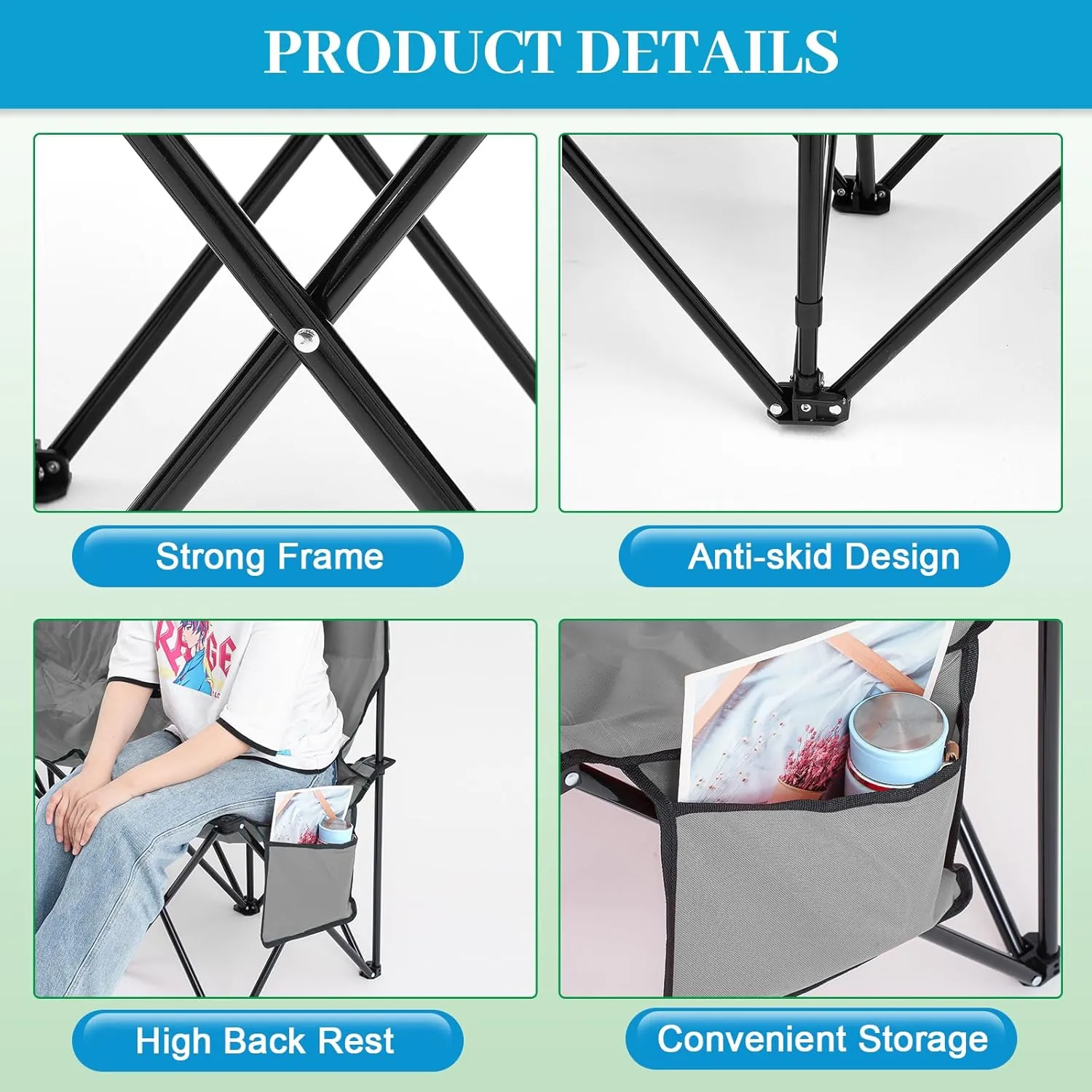 Kigley Portable 4 Seat Soccer Bench Chairs Foldable Team Sports Bench with Pockets and Carrying Bag for Camping Soccer Sports Team Basketball Football Practice Games(Gray,2 Pcs)