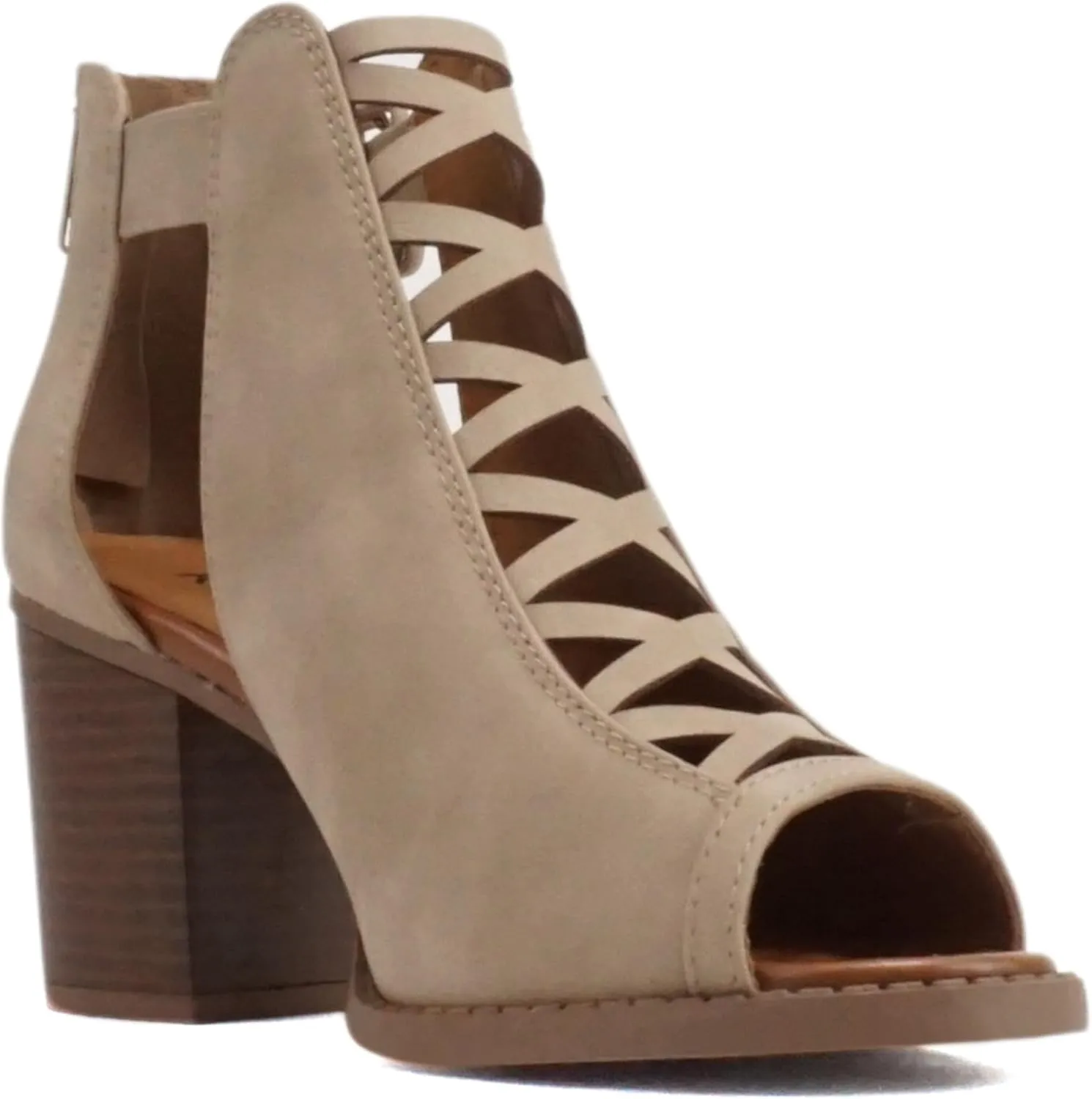 Kira - Women Open Toe Crisscross High Heel Fashion Sandal with Adjustable Ankle Strap and Back Zipper