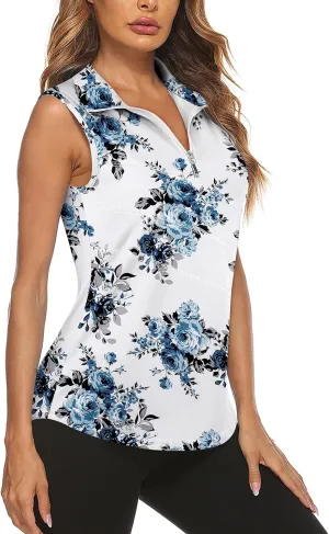 Koscacy Women's Sleeveless Golf Tennis Polo Shirts Zip Up Dry Fit Workout Tank Tops Athletic Shirt