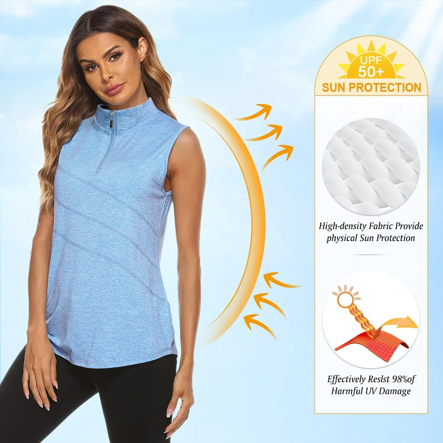 Koscacy Women's Sleeveless Golf Tennis Polo Shirts Zip Up Dry Fit Workout Tank Tops Athletic Shirt