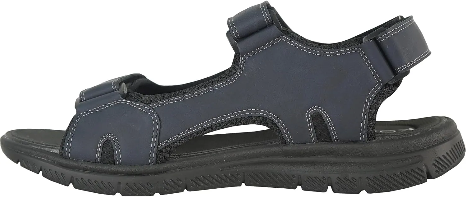KOZI Men Classic Casual Sandal River Sandal SPORTSMAN Open Toe Adjustable Hook-and-Loop Strap Black Coffee Navy