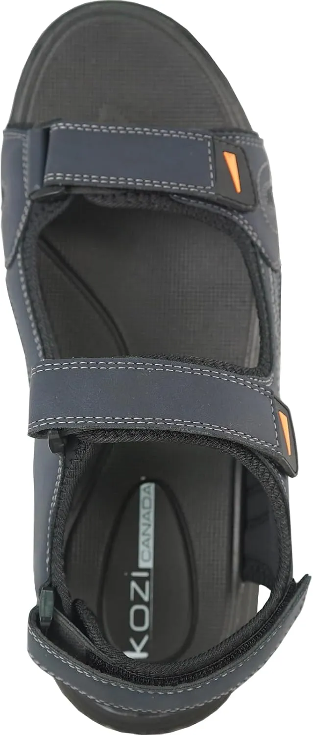 KOZI Men Classic Casual Sandal River Sandal SPORTSMAN Open Toe Adjustable Hook-and-Loop Strap Black Coffee Navy