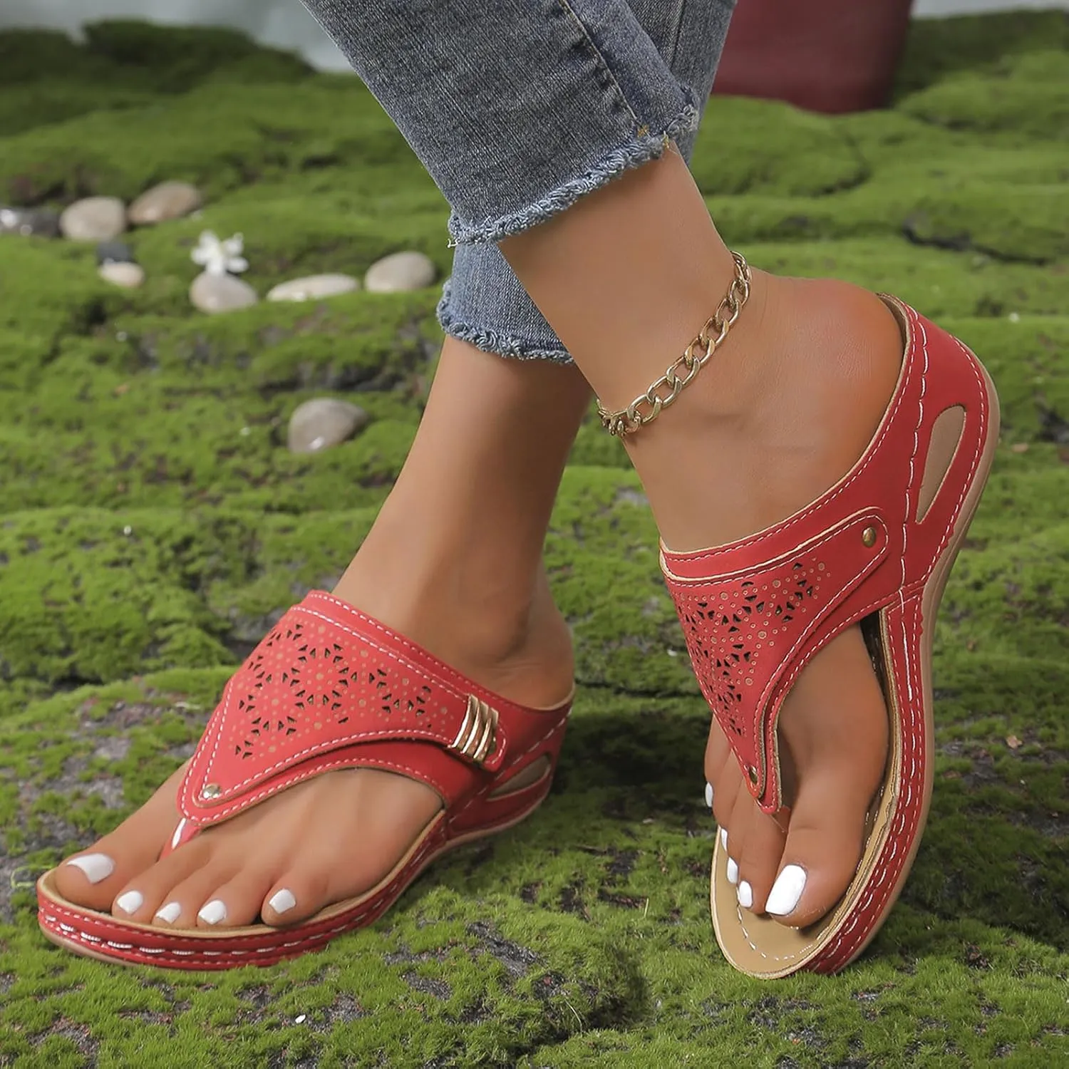 Kubbon Wedge Sandals for Women Comfortable Open Toe Platform Flips Slip On Walking Beach Slides Casual Summer Orthotic Flip Flops with Arch Support