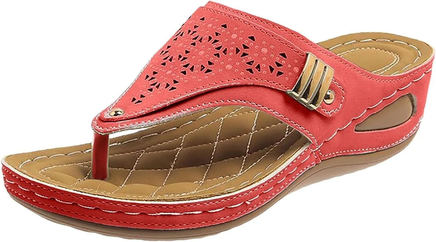 Kubbon Wedge Sandals for Women Comfortable Open Toe Platform Flips Slip On Walking Beach Slides Casual Summer Orthotic Flip Flops with Arch Support