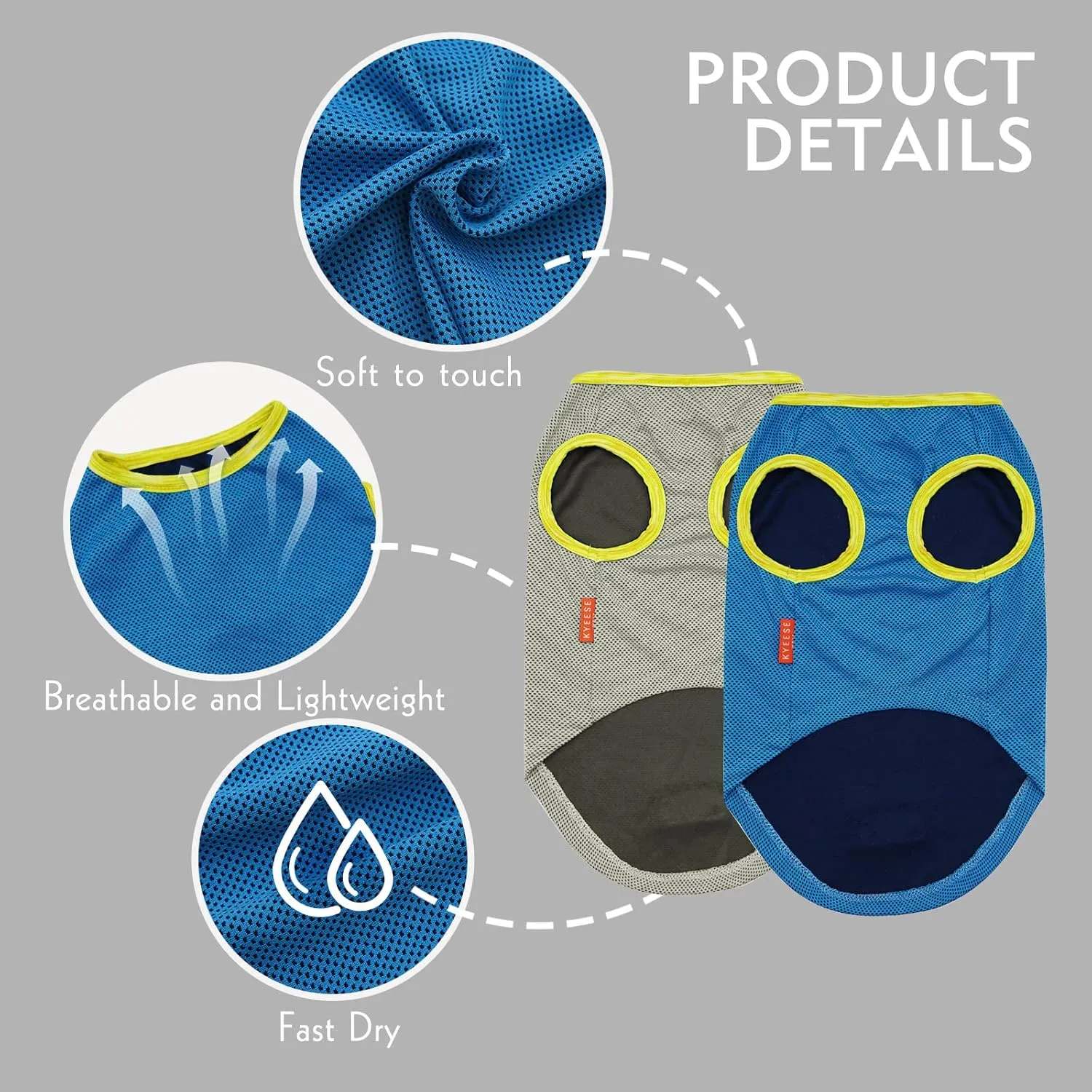 KYEESE 2 Pack Dog Cooling Shirts - Breathable Instant Cooling Vests, Lightweight for Summer Dog Apparel, Blue Grey, X-Large