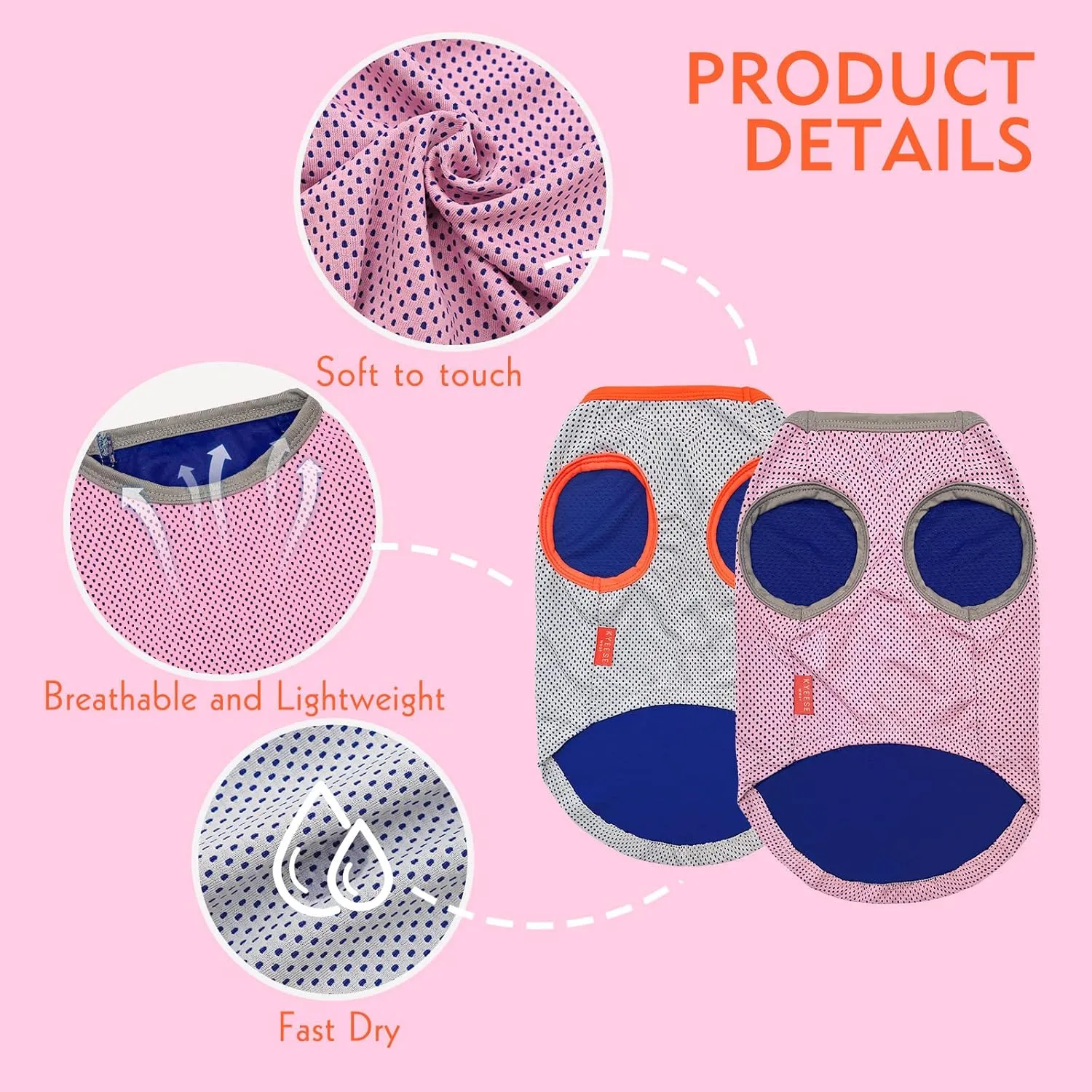 KYEESE 2 Pack Dog Cooling Shirts Dogs Breathable Instant Cooling Dogs Vest Lightweight for Summer Dog Apparel, Pink Grey, Medium