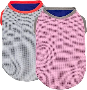 KYEESE 2 Pack Dog Cooling Shirts Dogs Breathable Instant Cooling Dogs Vest Lightweight for Summer Dog Apparel, Pink Grey, Medium