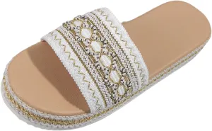 Ladies Fashion Ethnic Woven Print Open Toe Flat Bottom Beach Sandals 5 Toe Shoe