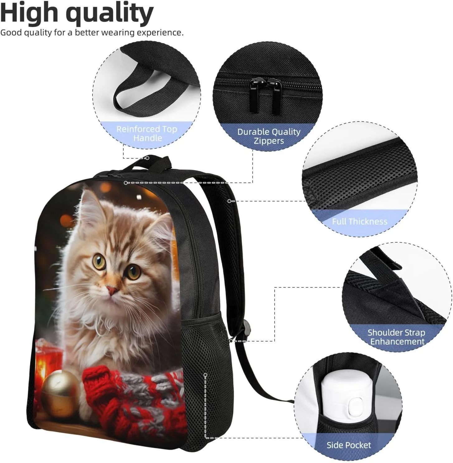 Laptop Backpack for Men Women Carry On Backpack Christmast Cat Backpack Lightweight Travel Bag Casual Daypack