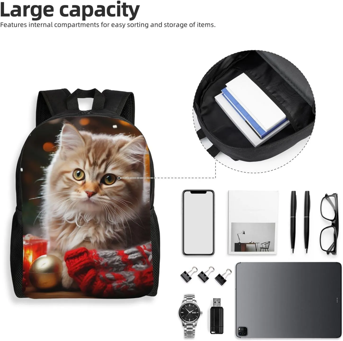 Laptop Backpack for Men Women Carry On Backpack Christmast Cat Backpack Lightweight Travel Bag Casual Daypack