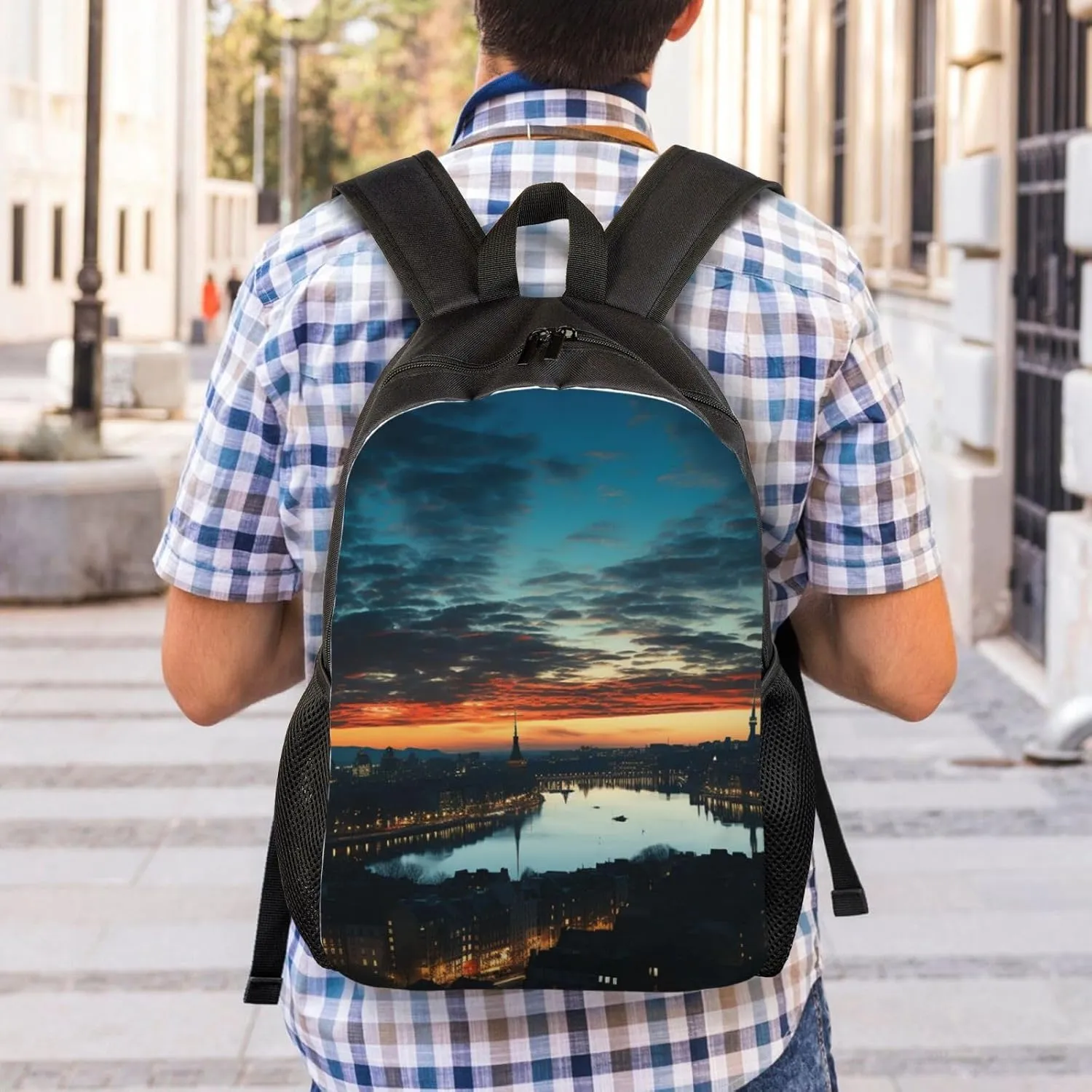 Laptop Backpack for Men Women Carry On Backpack Cityscape Dusk Backpack Lightweight Travel Bag Casual Daypack