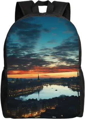 Laptop Backpack for Men Women Carry On Backpack Cityscape Dusk Backpack Lightweight Travel Bag Casual Daypack