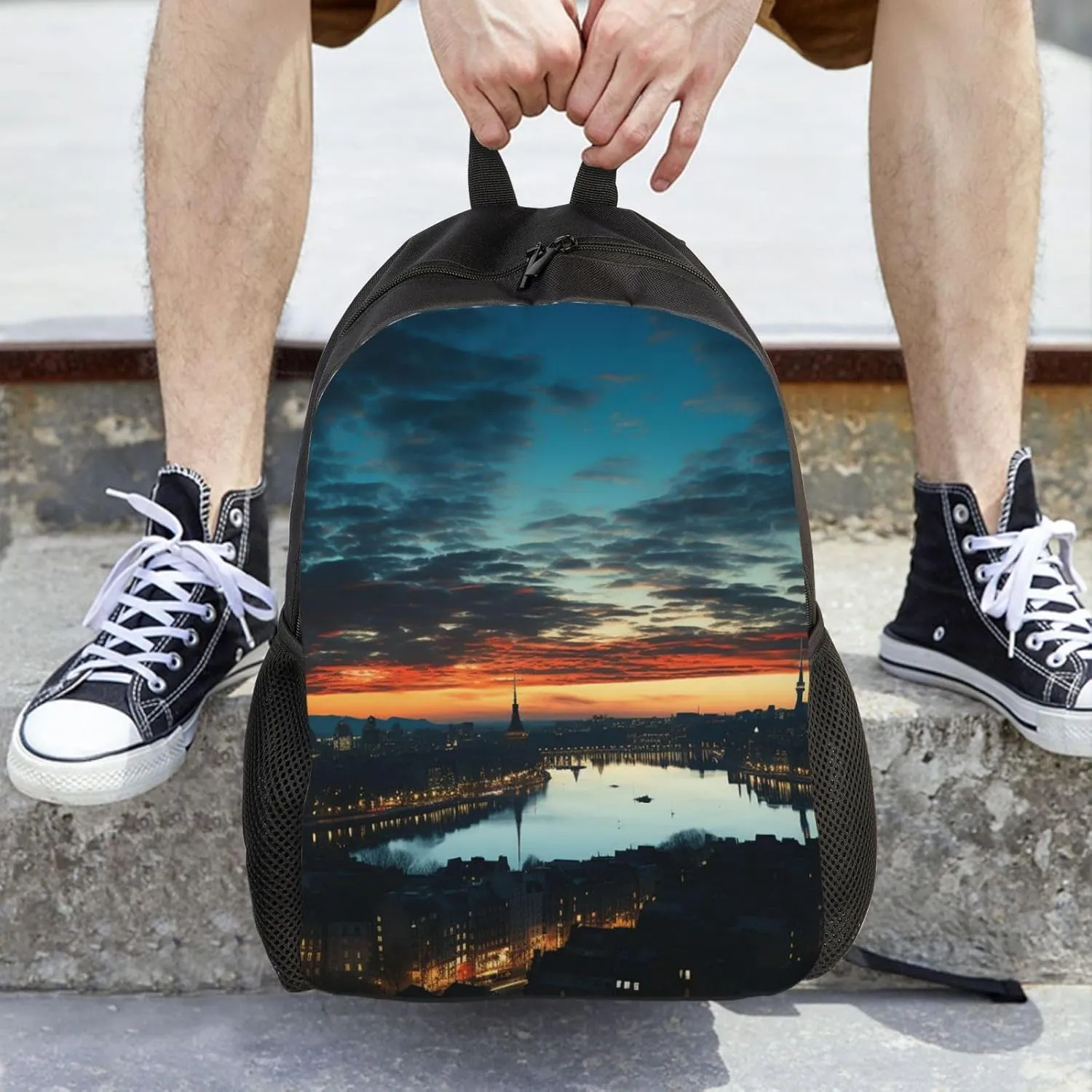 Laptop Backpack for Men Women Carry On Backpack Cityscape Dusk Backpack Lightweight Travel Bag Casual Daypack