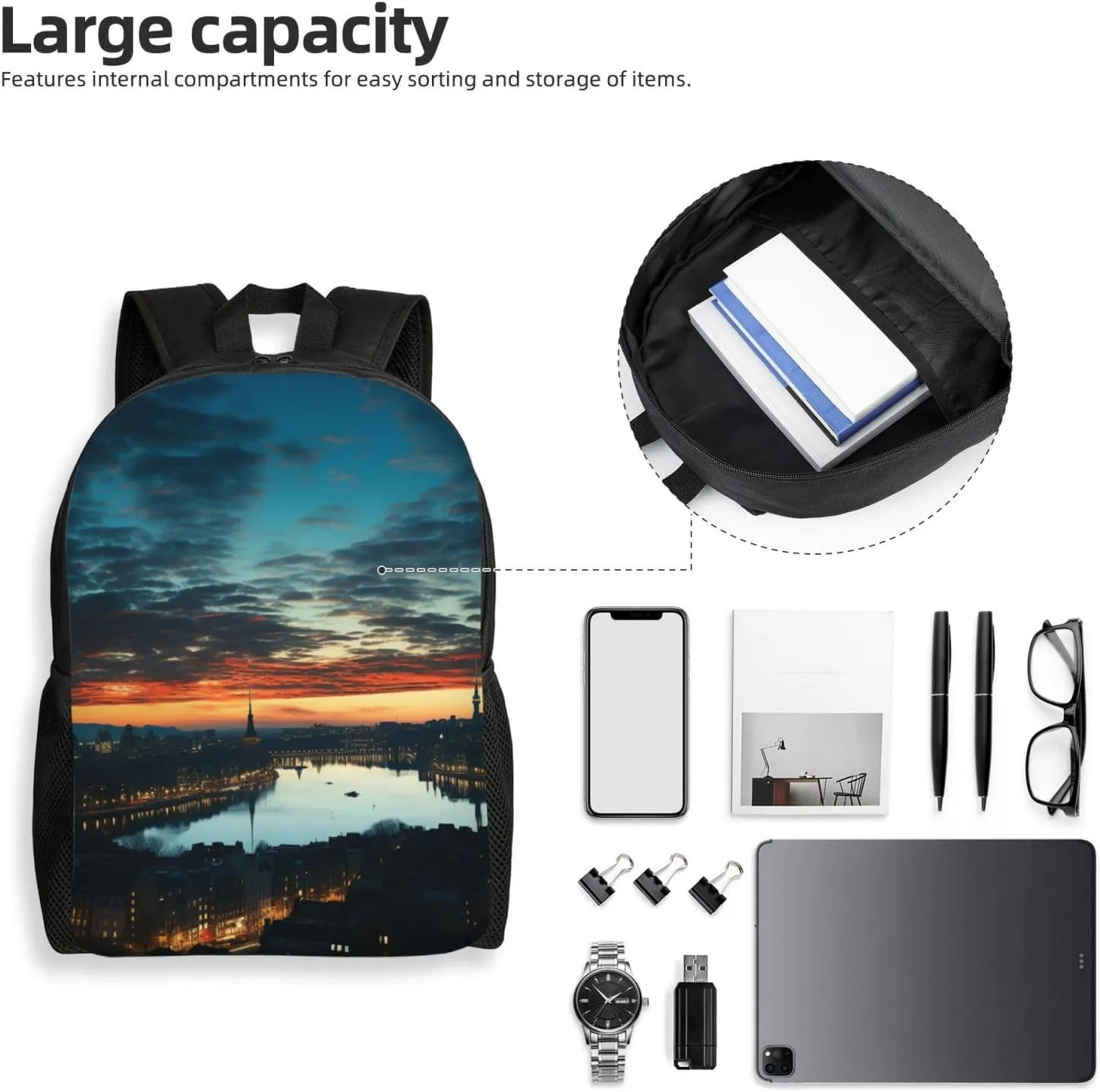 Laptop Backpack for Men Women Carry On Backpack Cityscape Dusk Backpack Lightweight Travel Bag Casual Daypack
