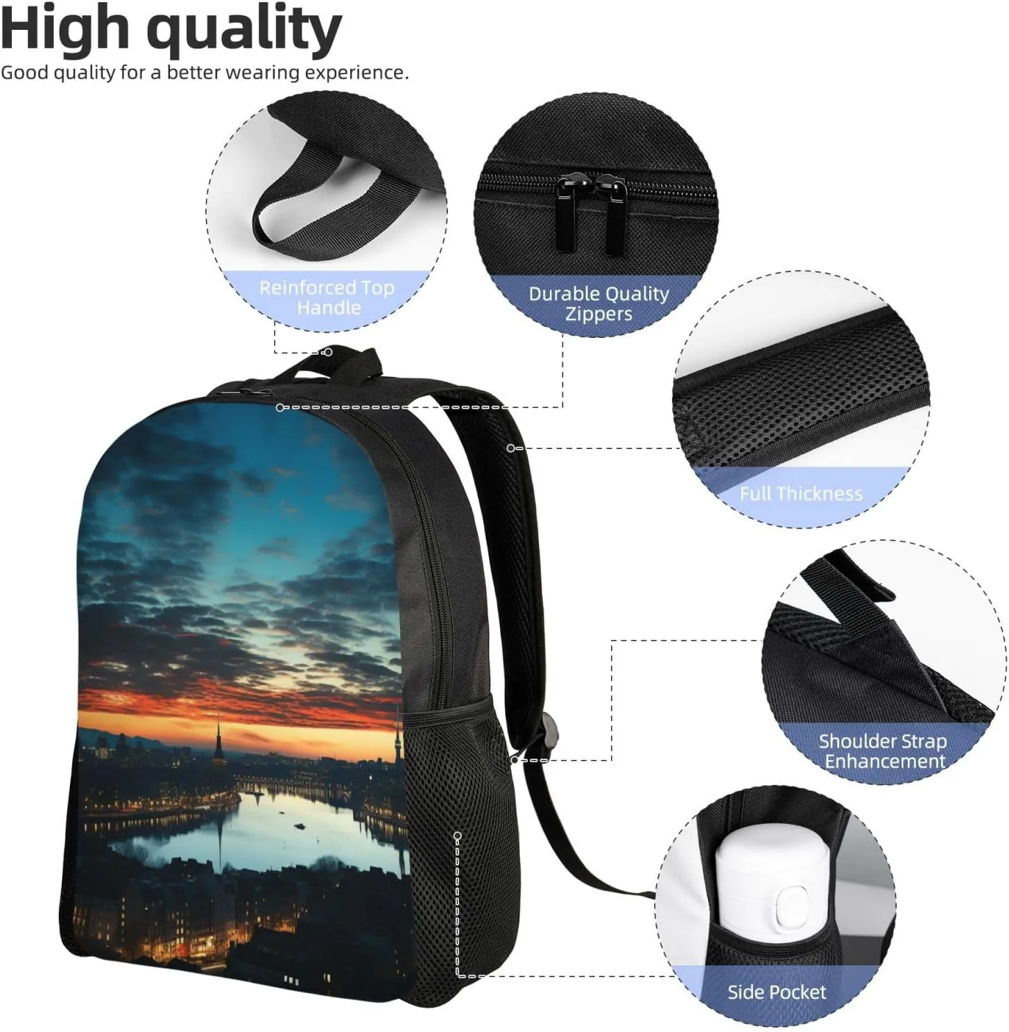 Laptop Backpack for Men Women Carry On Backpack Cityscape Dusk Backpack Lightweight Travel Bag Casual Daypack