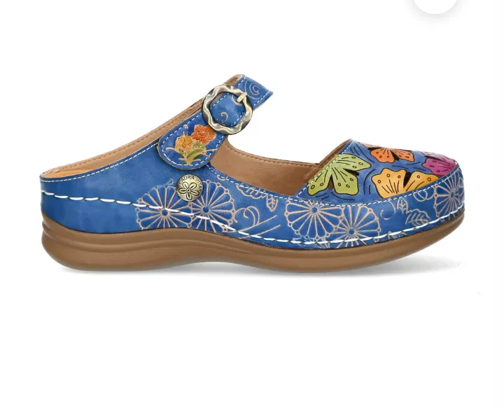 Laura Vita"Biscuit 13" Leather Mule in Blue