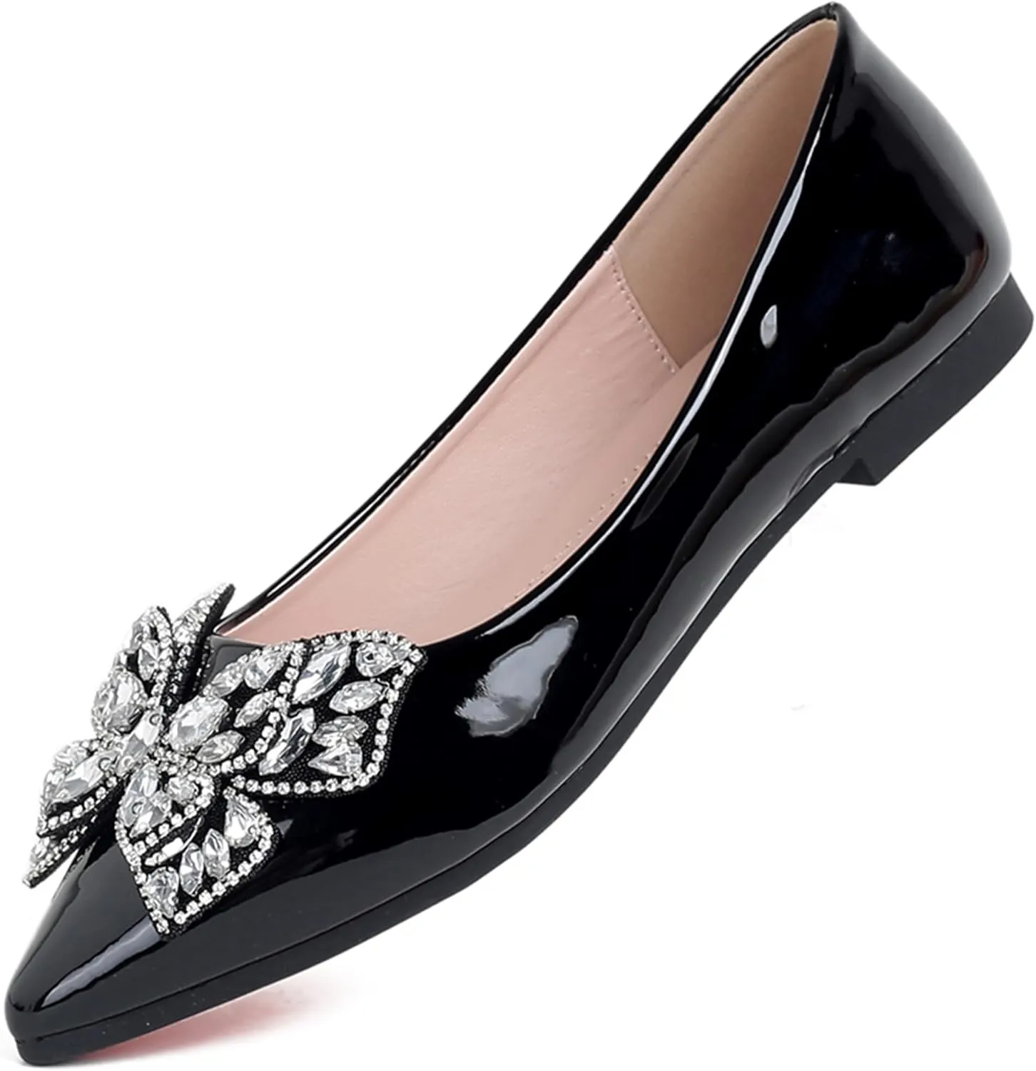 Leather Ballet Flats for Women Bling Rhinestone Fashionable Pointed Slip on Comfort Breathable Wedding Flats Shoes for Women Dress Shoes
