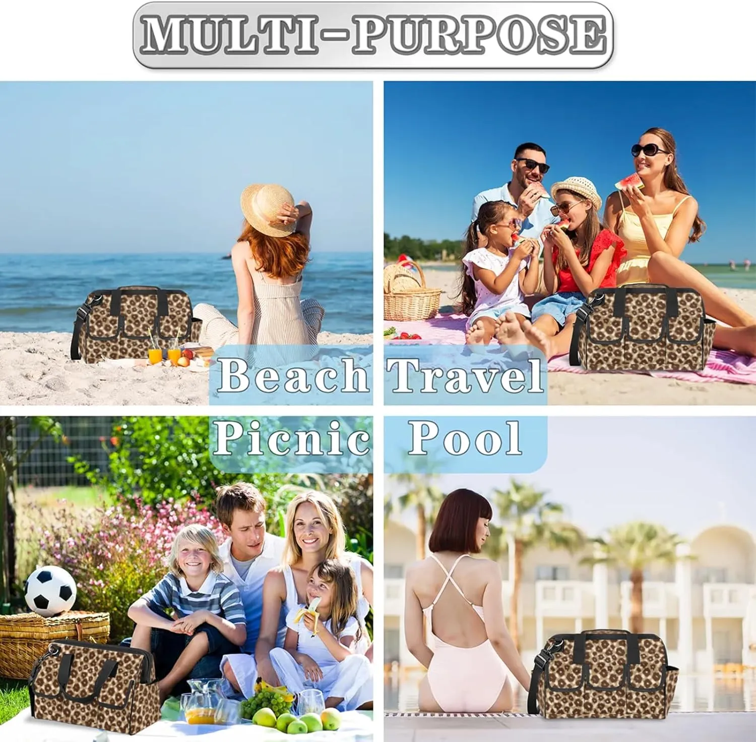 Leopard Print Heavy Duty Tool Bags for Men and Women 14.8 Inch, Soft Wide Mouth Tool Tote Organizer Bag with Adjustable Shoulder Strap