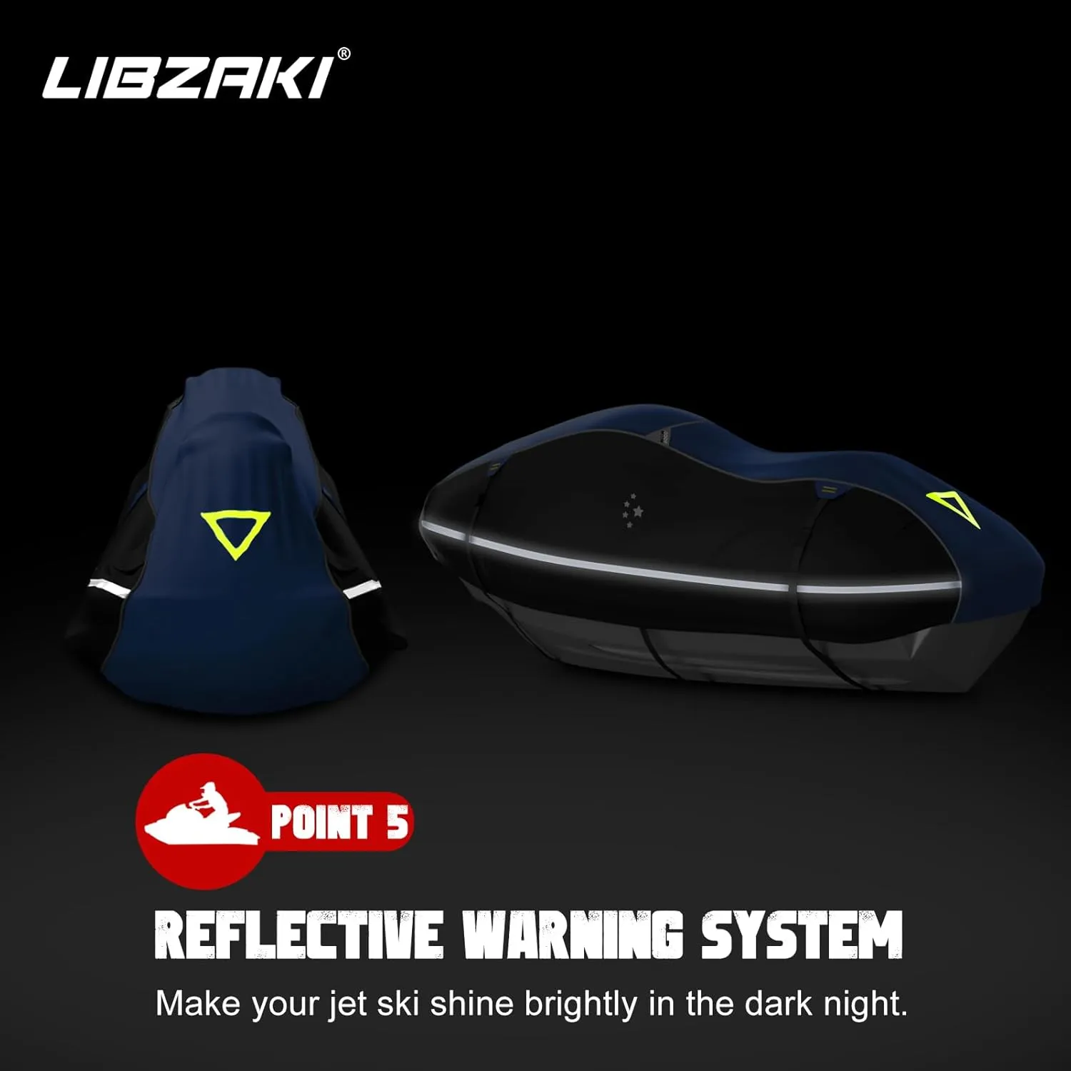 LIBZAKI Jet Ski Cover PWC Cover 2-3 Seats Heavy Duty Waterproof 600D UV Resistant Fits for Yamaha Sea-Doo Kawasaki up to 112"~135" Blue/Black