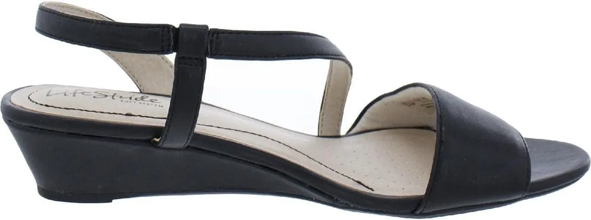 LifeStride Womens Yasmine Wedge Sandal Black Canvas 6 W