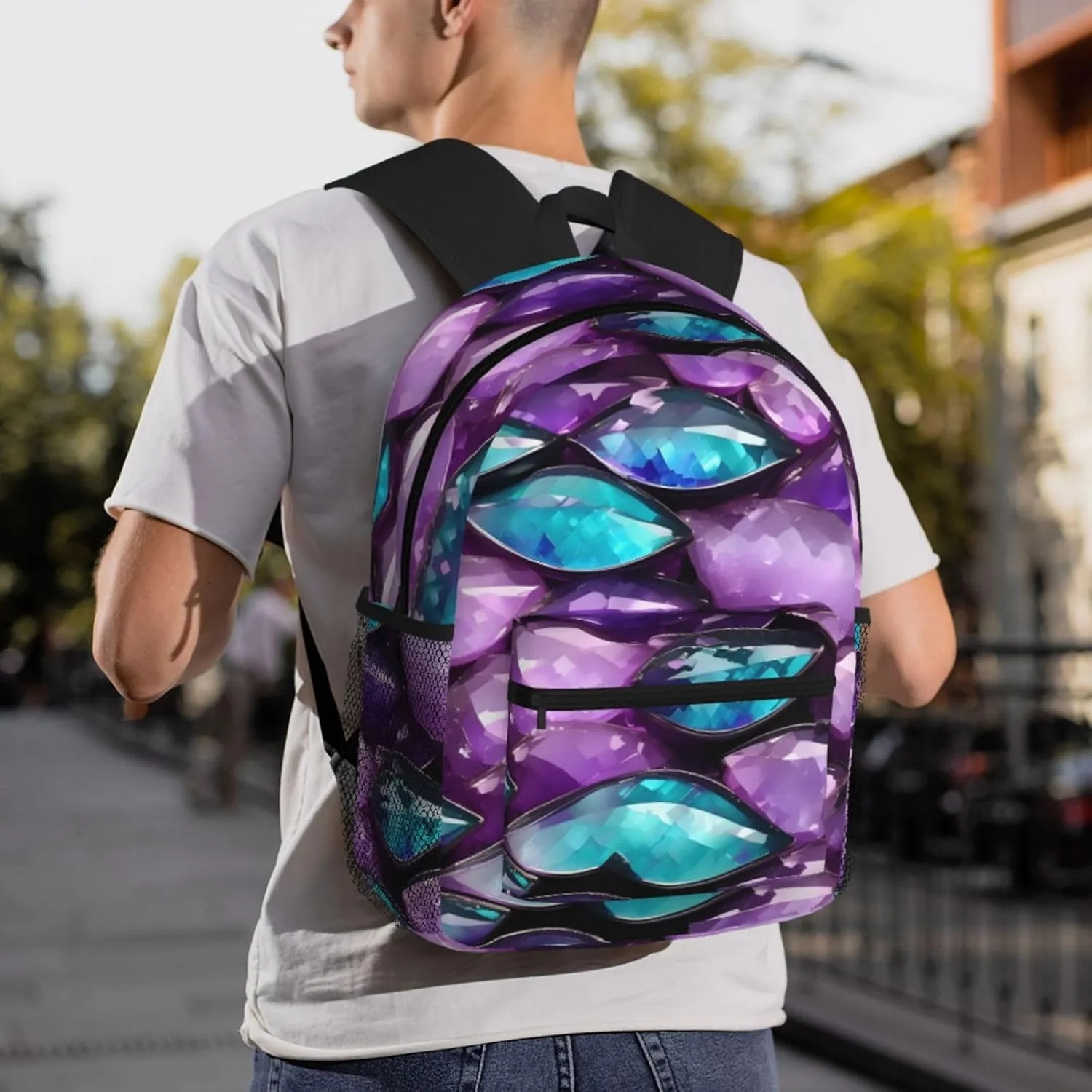 Lightweight Laptop Backpack,Casual Daypack Travel Backpack Bookbag Work Bag for Men and Women-Mermaid Pastel Pink Purple Aqua