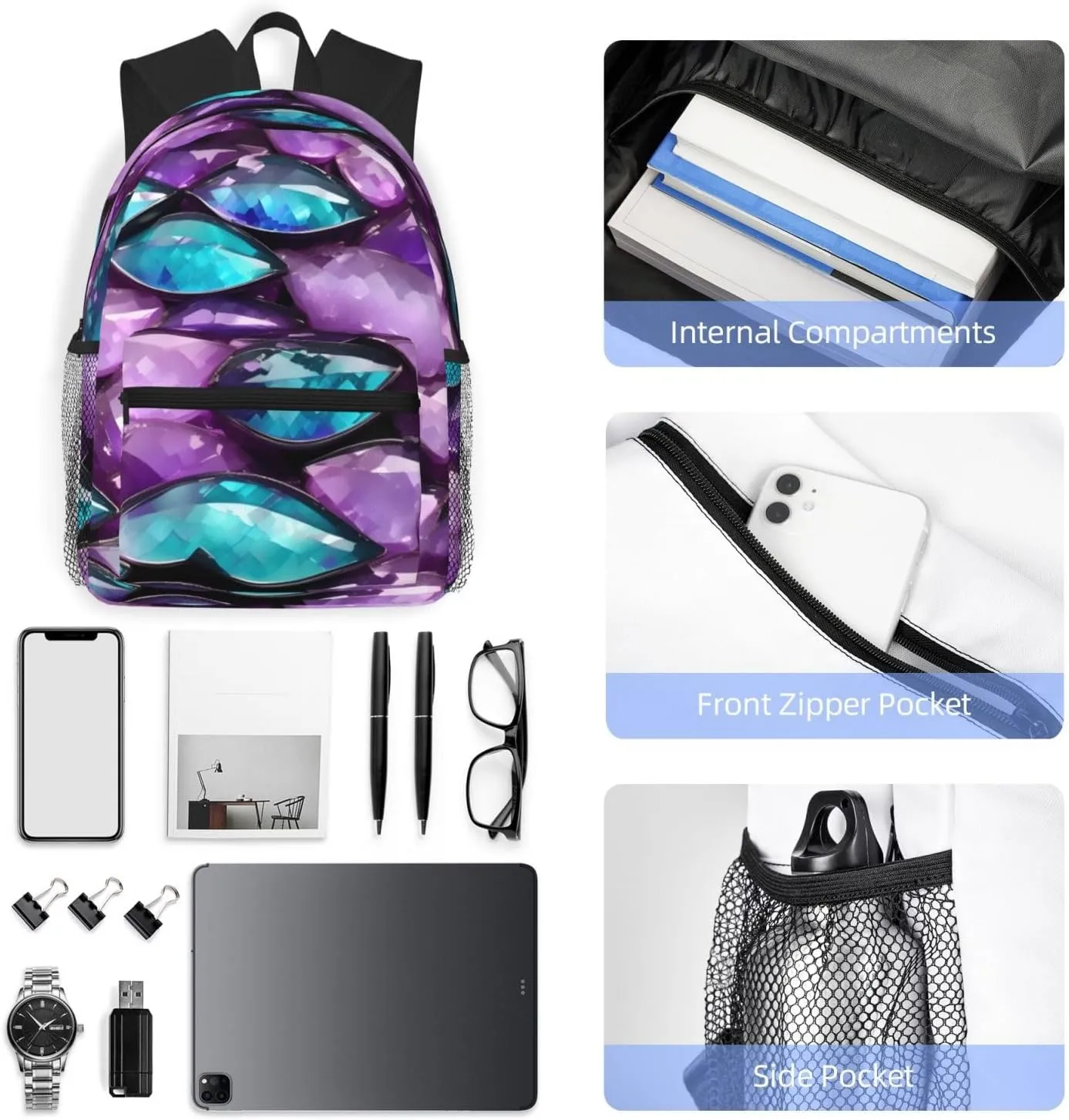 Lightweight Laptop Backpack,Casual Daypack Travel Backpack Bookbag Work Bag for Men and Women-Mermaid Pastel Pink Purple Aqua