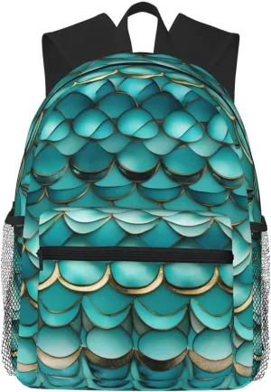 Lightweight Laptop Backpack,Casual Daypack Travel Backpack Bookbag Work Bag for Men and Women-Mermaid Teal Fish Scale