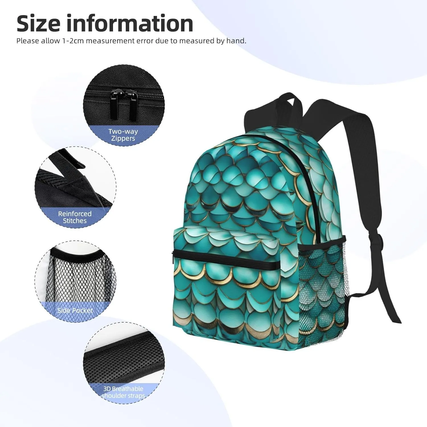 Lightweight Laptop Backpack,Casual Daypack Travel Backpack Bookbag Work Bag for Men and Women-Mermaid Teal Fish Scale