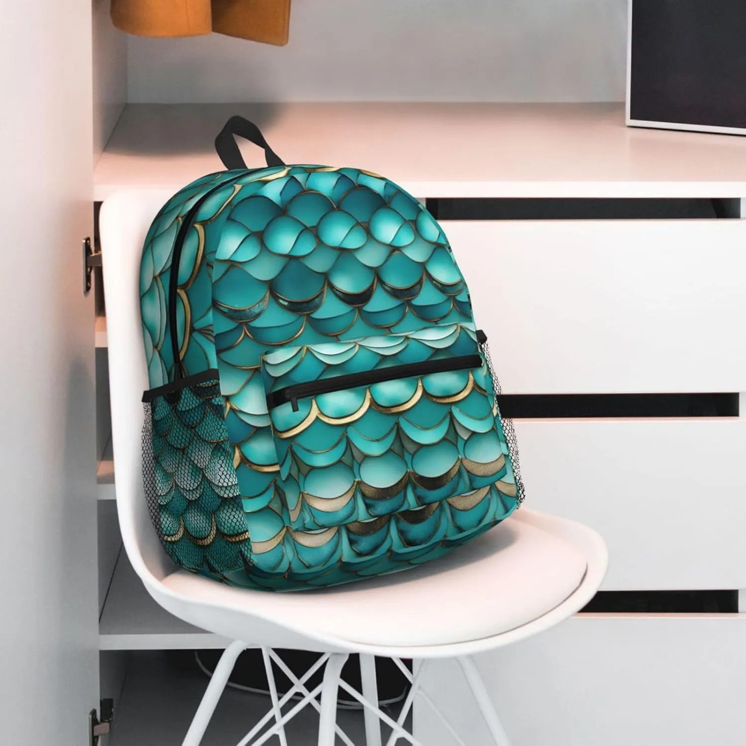 Lightweight Laptop Backpack,Casual Daypack Travel Backpack Bookbag Work Bag for Men and Women-Mermaid Teal Fish Scale