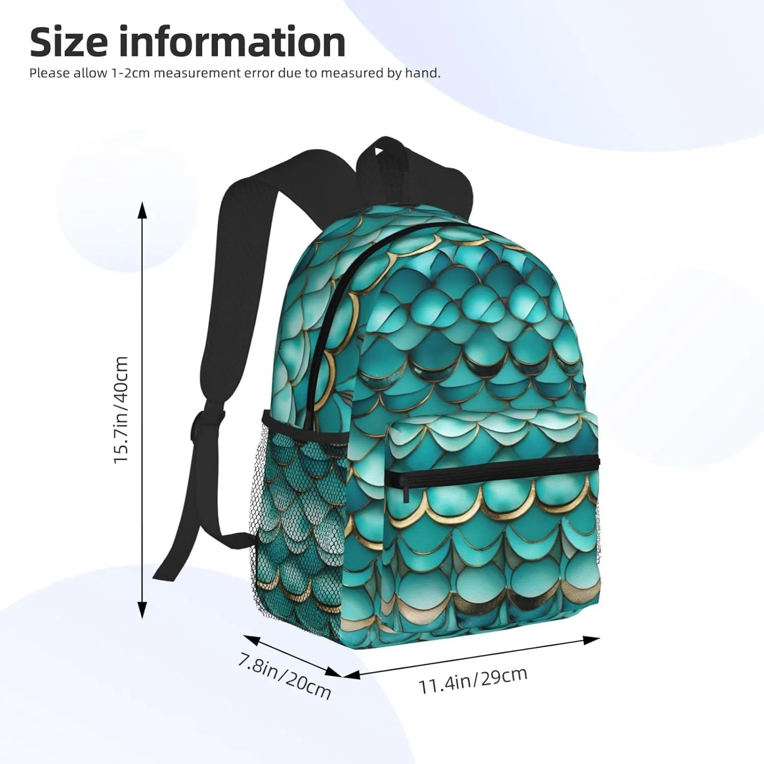 Lightweight Laptop Backpack,Casual Daypack Travel Backpack Bookbag Work Bag for Men and Women-Mermaid Teal Fish Scale