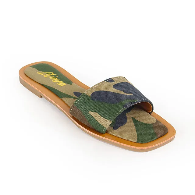 Liliana MINDEE-2 Camo Print Canvas Flat Sandal Slide