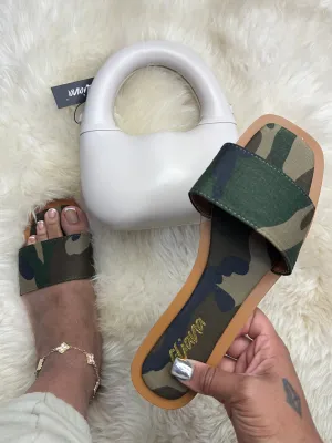 Liliana MINDEE-2 Camo Print Canvas Flat Sandal Slide