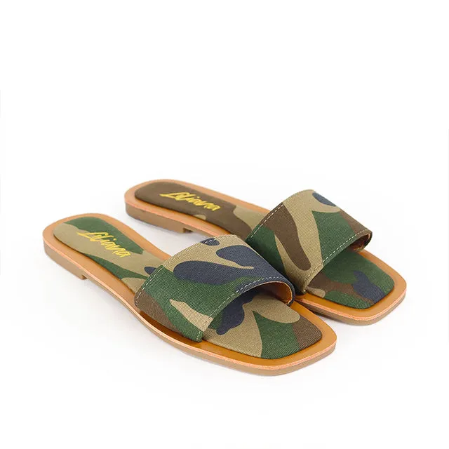 Liliana MINDEE-2 Camo Print Canvas Flat Sandal Slide