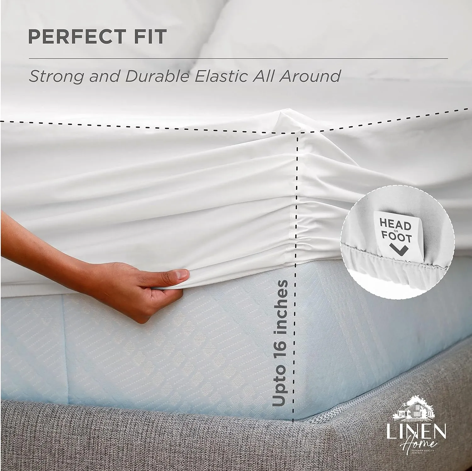 Linen Home 100% Cotton Marrow Percale Sheet Set, Queen Size, Dark Blue, 4 Pieces - 1 Flat, 1 Deep Pocket Fitted Sheet and 2 Pillowcases, Breathable, Crisp Cool and Strong Bed Linen