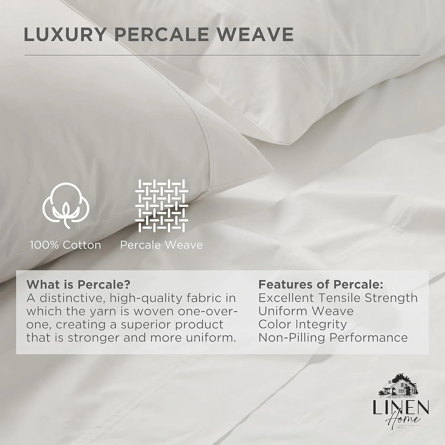 Linen Home 100% Cotton Marrow Percale Sheet Set, Queen Size, Dark Blue, 4 Pieces - 1 Flat, 1 Deep Pocket Fitted Sheet and 2 Pillowcases, Breathable, Crisp Cool and Strong Bed Linen