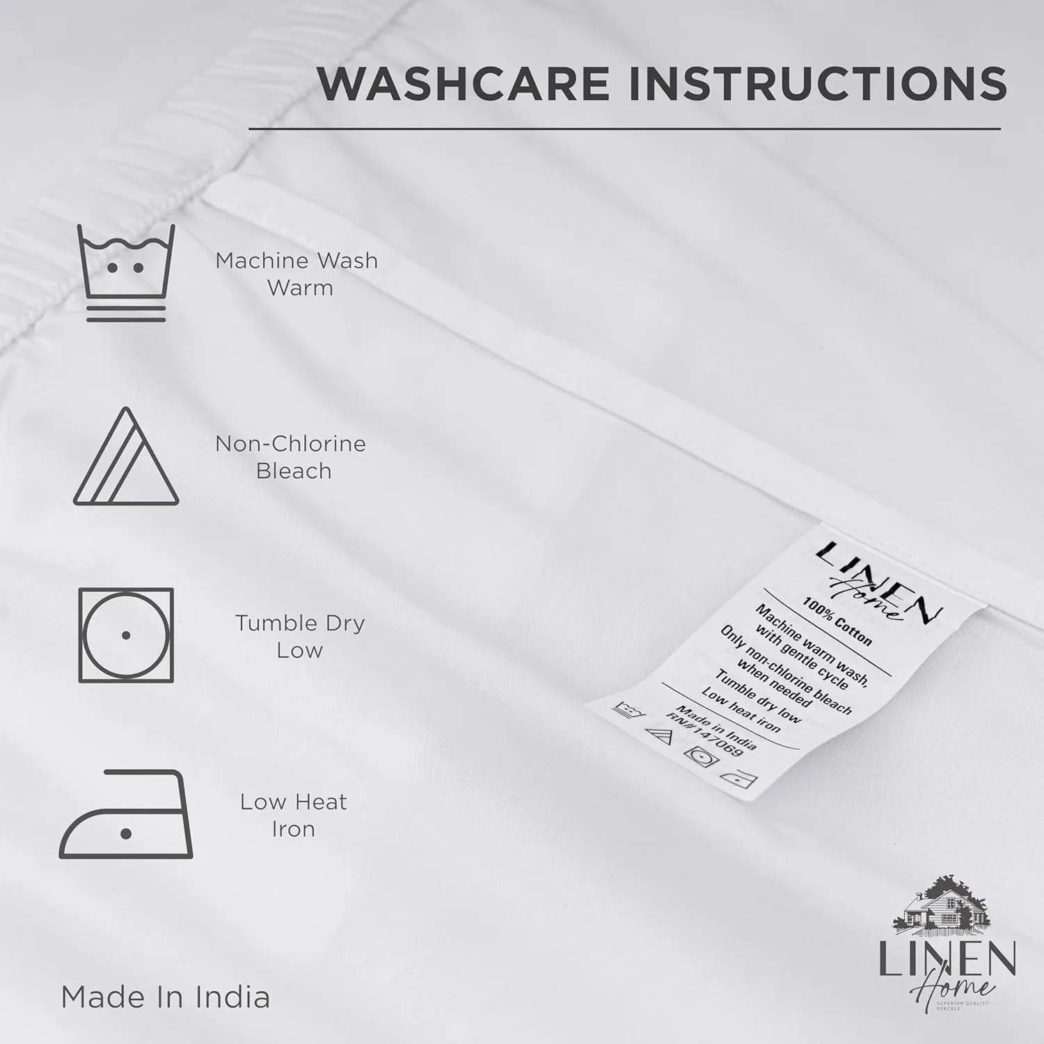 Linen Home 100% Cotton Marrow Percale Sheet Set, Queen Size, Dark Blue, 4 Pieces - 1 Flat, 1 Deep Pocket Fitted Sheet and 2 Pillowcases, Breathable, Crisp Cool and Strong Bed Linen